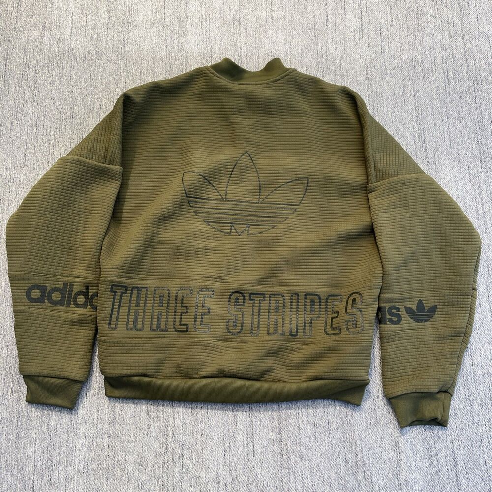 Adidas Originals Womens Small Waffle Full Zip Three Stripes Olive Green Jacket